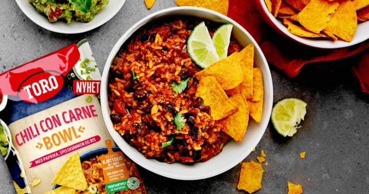 Chili con carne bowl med guacamole